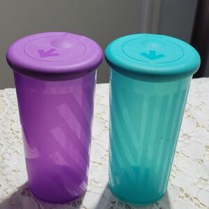 Tupperware Purple and Teal Shakers with Snap Lids